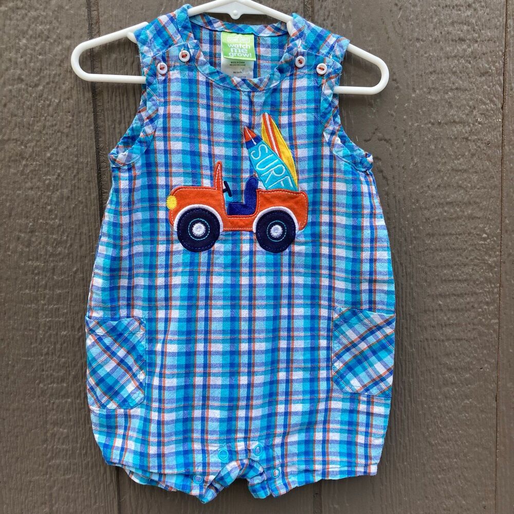 Sesame Street Watch Me Grow! Plaid surf keep Size 24 Months Romper shortall